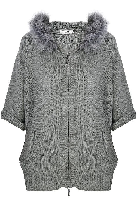 FELICIA Grey Fur Hooded Cardigan Best women's jackets for winter