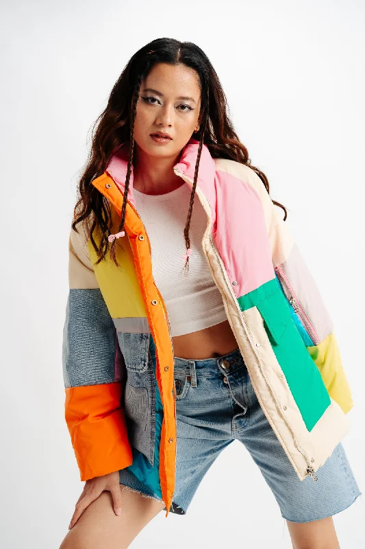 Multi Colorblock Long Sleeve Oversize Jacket Women's camping jackets