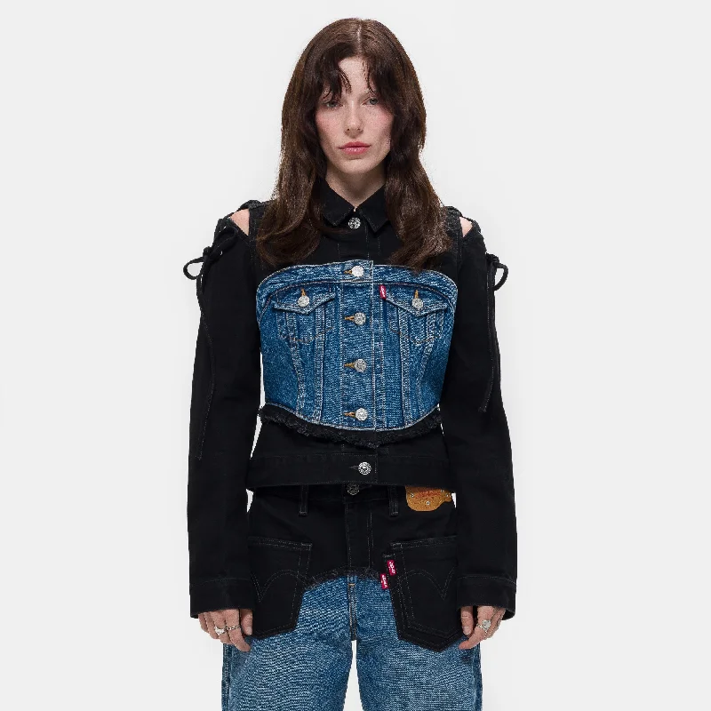 Andersson Bell Half Trucker Jacket in Blue/Black Women's college jackets