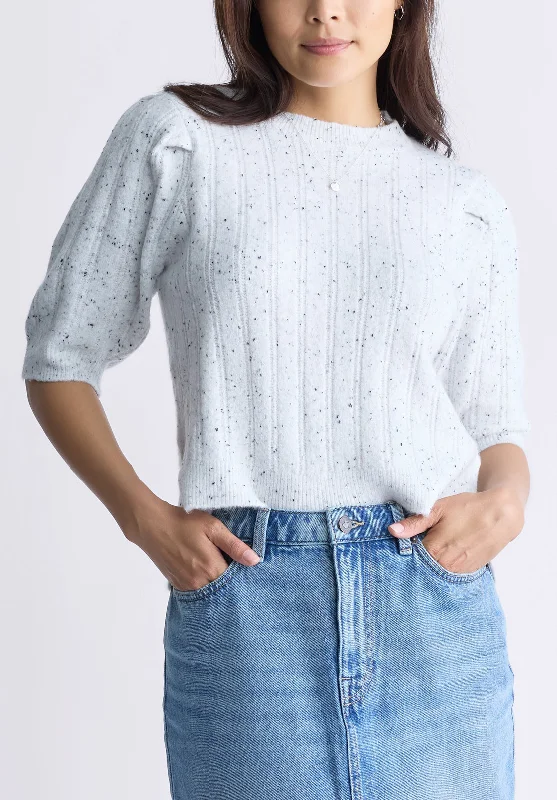 Jaxie Women's Elbow-Length Puff-Sleeve Pointelle-Knit Sweater, Cream Fleck - SW0076F Cozy Hoodie Pullover Jaxie Women's Elbow-Length Puff-Sleeve Pointelle-Knit Sweater, Cream Fleck - SW0076F Cozy Hoodie Pullover
