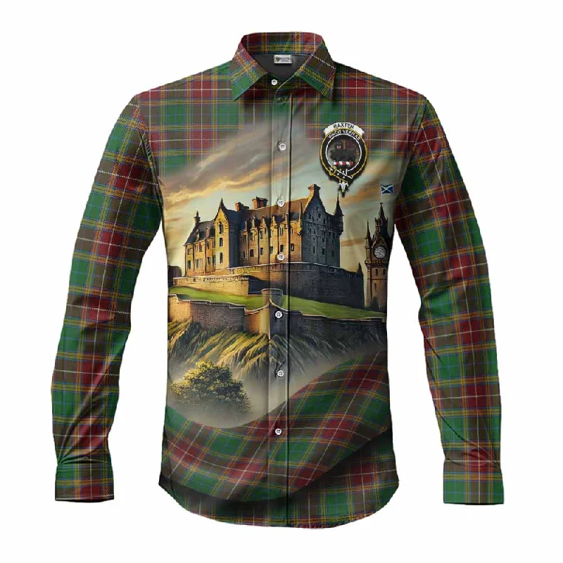 Baxter Tartan Family Crest Long Sleeve Button Shirt with Scottish Ancient Castle Style