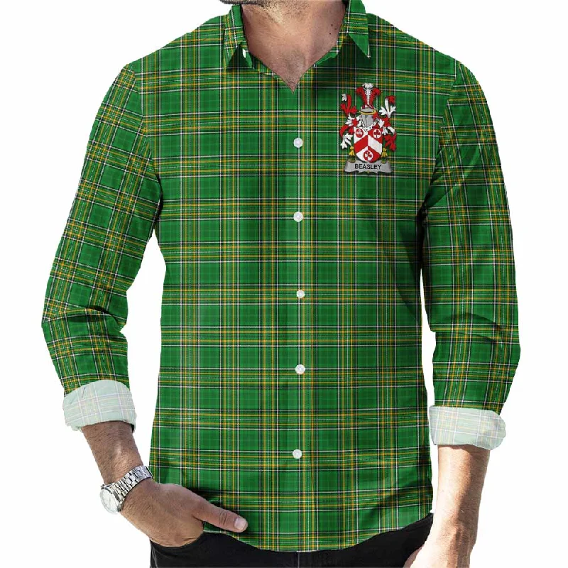 Beasley Irish Clan Tartan Long Sleeve Button Up with Coat of Arms