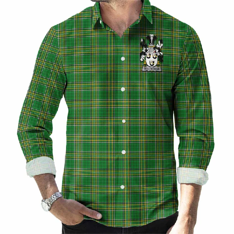 Bellingham Irish Clan Tartan Long Sleeve Button Up with Coat of Arms