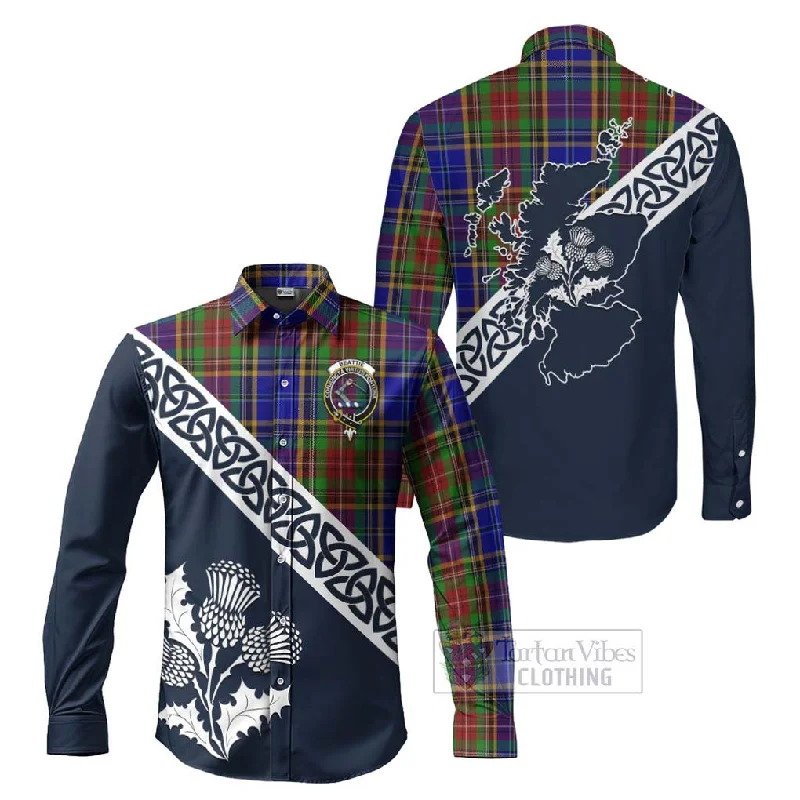 Beattie (Beatty) Tartan Long Sleeve Button Shirt Featuring Thistle and Scotland Map