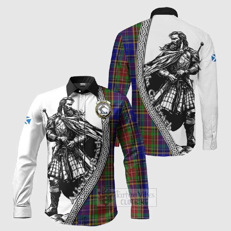 Beattie (Beatty) Tartan Clan Crest Long Sleeve Button Shirt with Highlander Warrior Celtic Style
