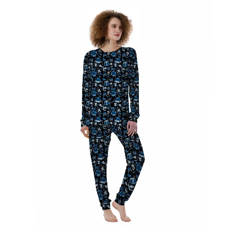 Hockey Equipment Print Pattern Women's Pajamas Discounted pajama sets