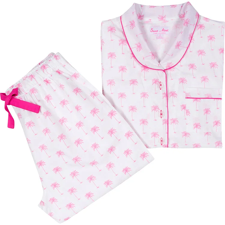 Women's Pink Palm Tree Long PJ Set Men's pajama sets