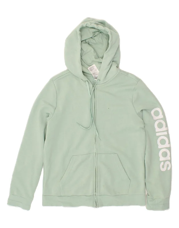 ADIDAS Womens Graphic Zip Hoodie Sweater UK 16/18 Large Green Cotton Turtleneck sweaters