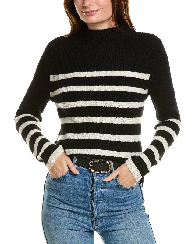 Forte Cashmere Stripe Funnel Neck Cashmere Sweater UV protection sweaters