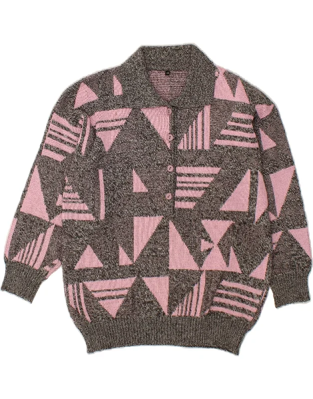 VINTAGE Womens Polo Neck Jumper Sweater EU 40 Medium Grey Geometric Best sweaters for travel