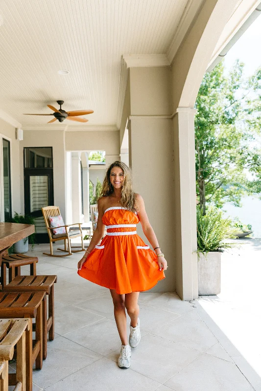 Danica Mini Dress - Orange/White Expensive mini dresses
