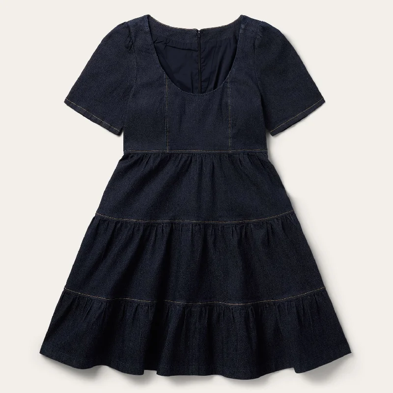 Dark Denim Dress With Contrast Top Stitching Budget-friendly mini dresses