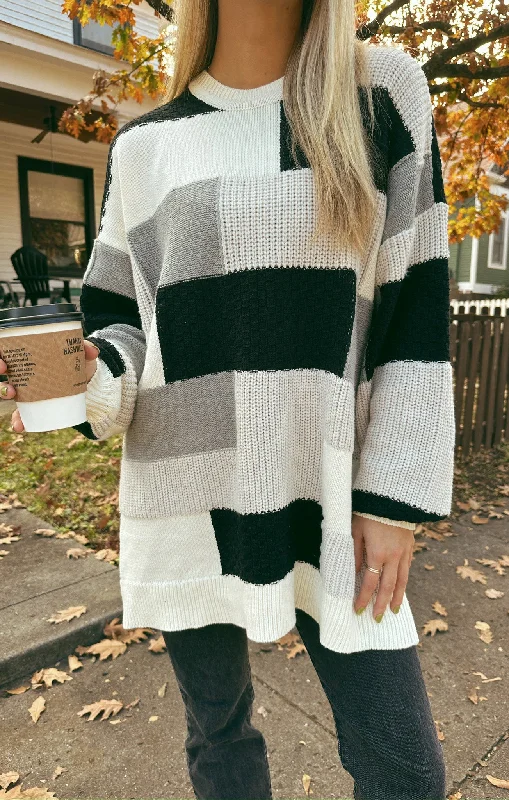 Ember Tunic Sweater ~ Grey Patchwork Knit Best mini dresses for tall women