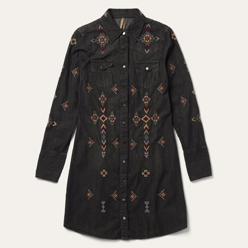 Embroidered Black Denim Shirt Dress Bodycon mini dresses