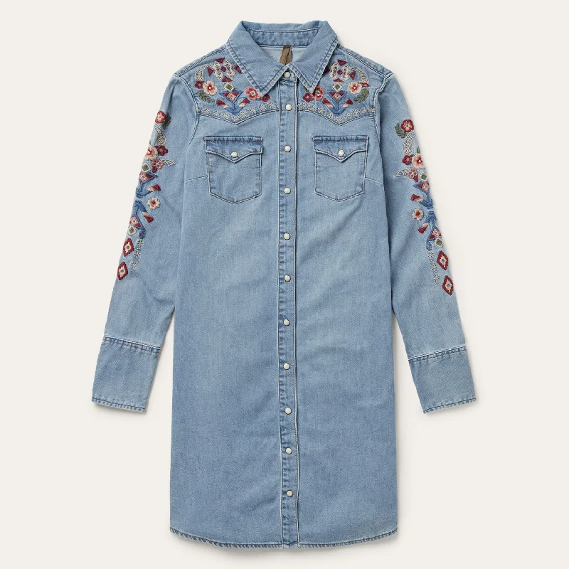 Embroidered Denim Shirt Dress Summer mini dresses