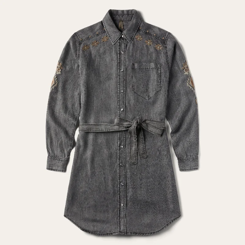 Embroidered Snap Front Shirt Dress Clubbing mini dresses