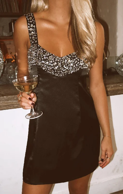 Pamela Mini Dress ~ Black with Jewels Luxury mini dresses