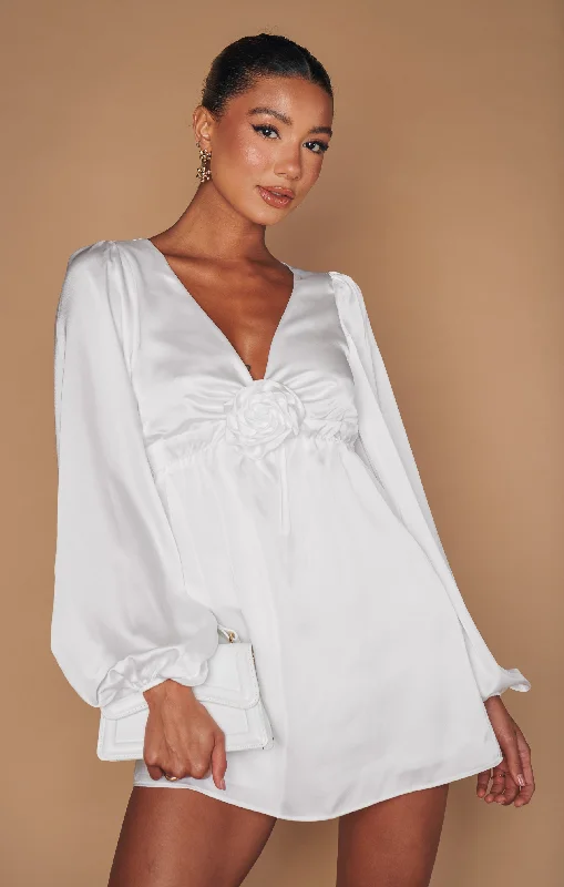 Rosetta Mini Dress ~ Ivory Luxe Satin Smocked mini dresses