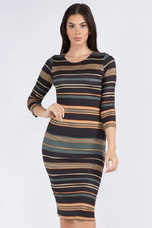 Bold Striped Midi Bodycon Dress Wrap midi dresses
