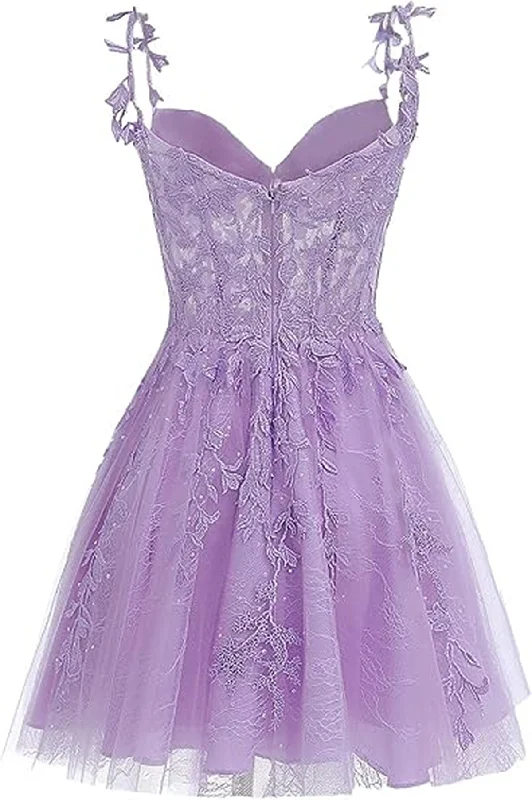 Lavender Tulle Lace Applique Homecoming Dress, Floral Tulle Short Prom Dress Best floral dresses for tall women