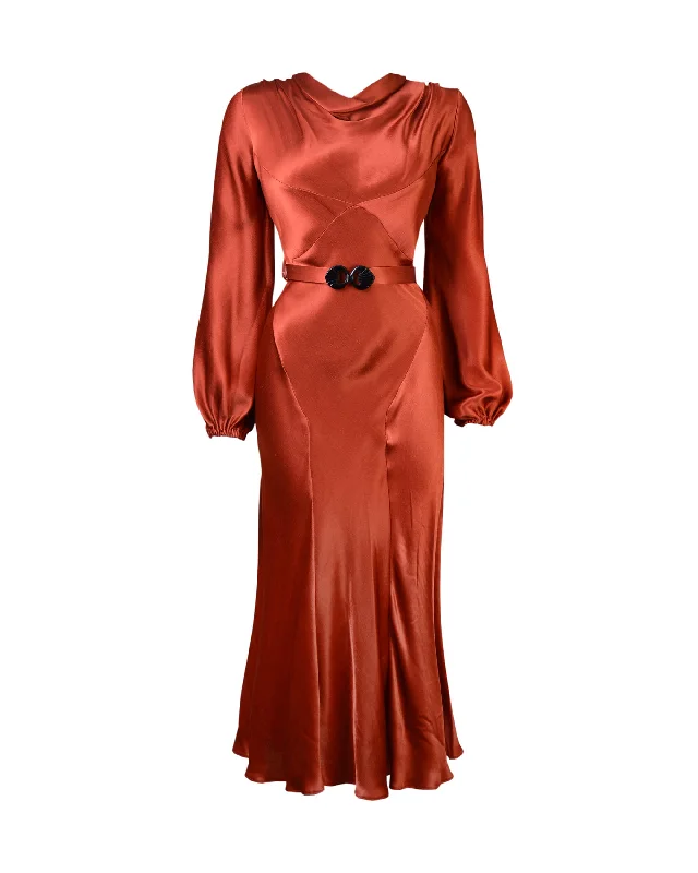 30s Joanie Bias Cut Dress - Rust Satin Plus size unclassified dresses