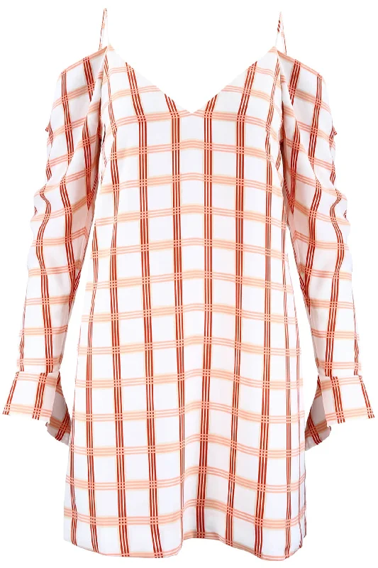 Cold Shoulder LS Check Dress Women's unclassified dresses