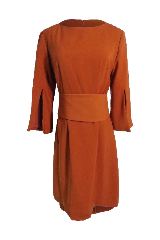 Orange Pleated Sleeve Dress Chic unclassified dresses