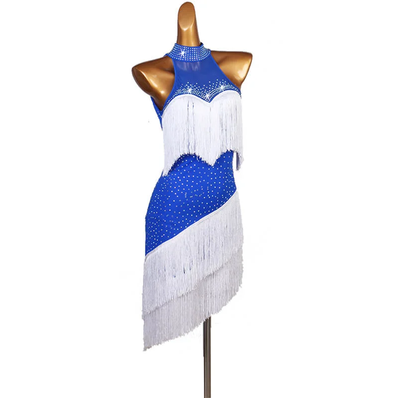 Asymmetric Jewelled Knee-Length Latin Dress with Tassels One-shoulder unclassified dresses