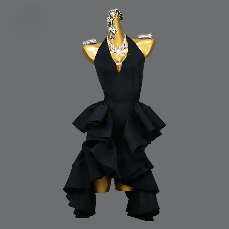 Backless Ruffle Latin Dance Dress Cotton unclassified dresses