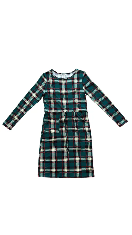 Green Plaid Drawstring Dress Chiffon unclassified dresses