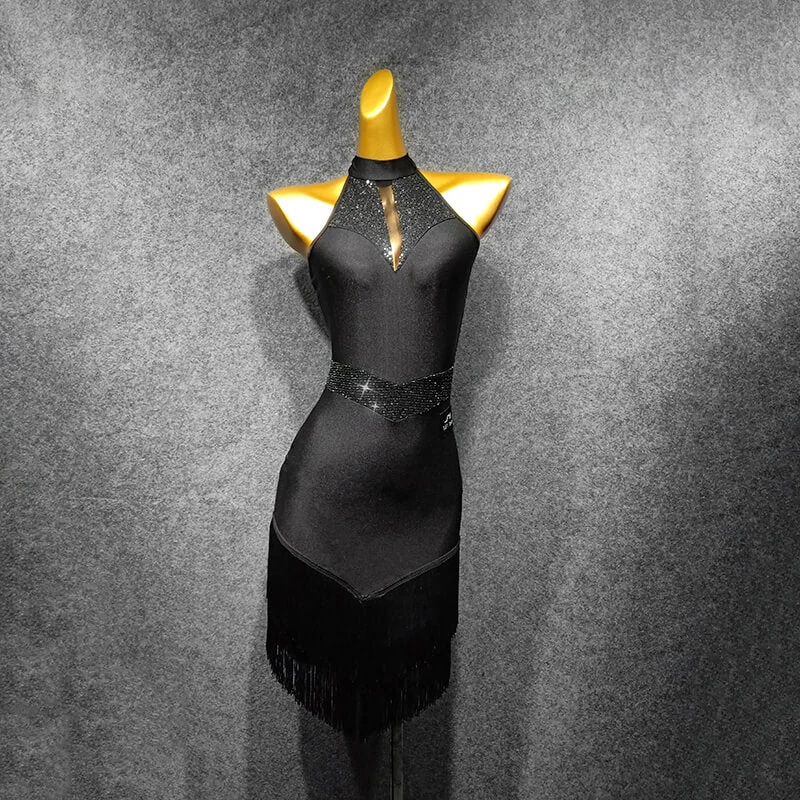 Halter Neck Sleeveless Latin Dress with Glitter Beaded unclassified dresses