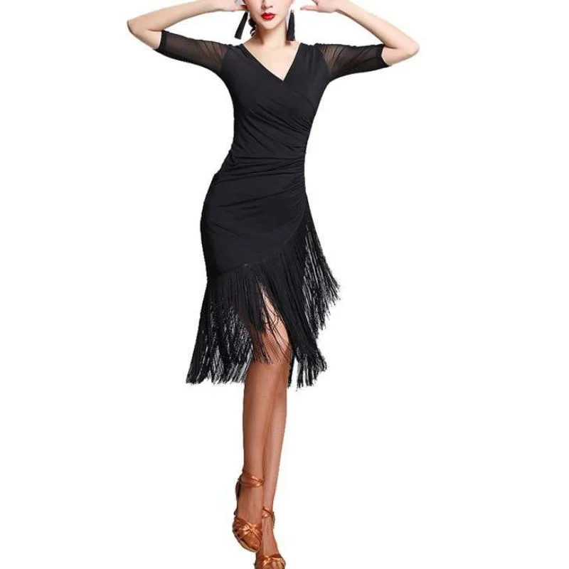 A-Line Knee-Length Latin Dress with Tassels Sleeveless unclassified dresses