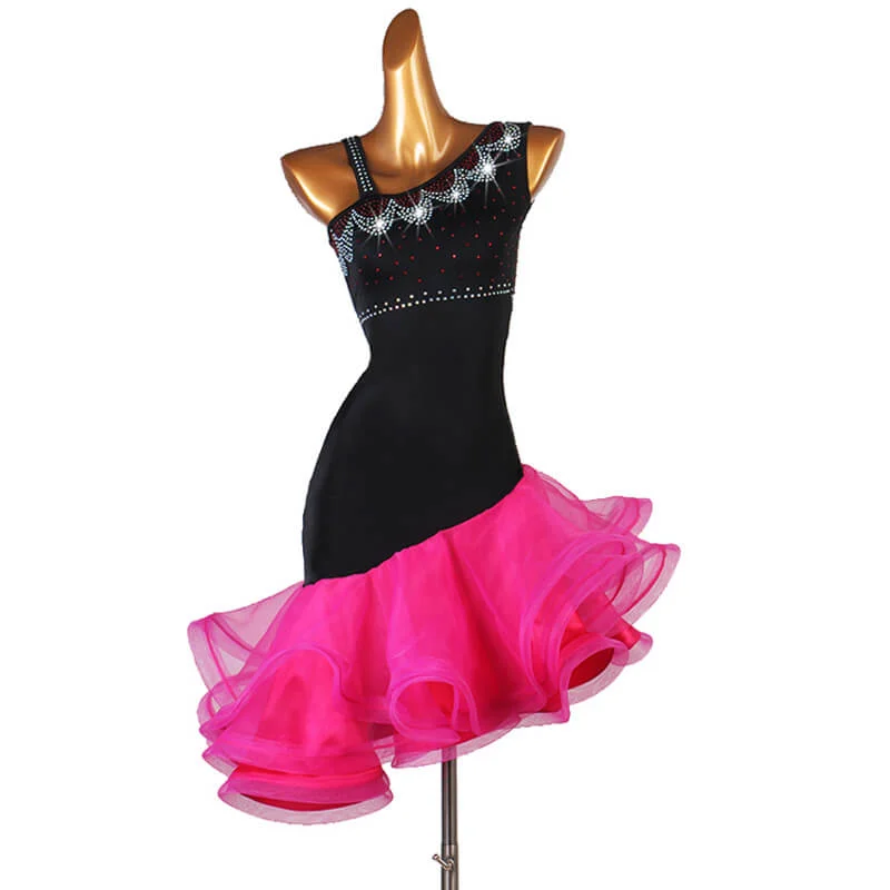 One Shoulder Sleeveless Latin Dress with Rhinestones Monochrome unclassified dresses