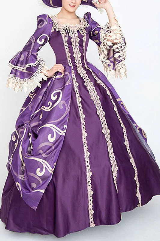 Purple Half Sleeves Trumpet Sleeves High Waisted Print Victorian Lolita Prom Dress Casual unclassified dresses Purple Half Sleeves Trumpet Sleeves High Waisted Print Victorian Lolita Prom Dress Casual unclassified dresses