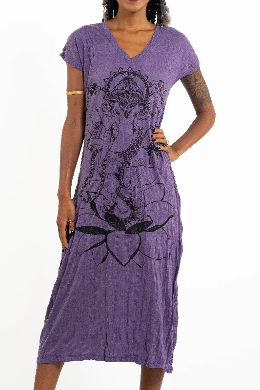 Sure Design Womens Lord Ganesh V Neck Tee Dress Purple Stretchy unclassified dresses
