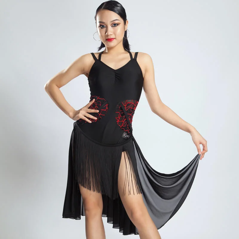 V Neck Sleeveless Latin Dress with Tassels Bold pattern unclassified dresses