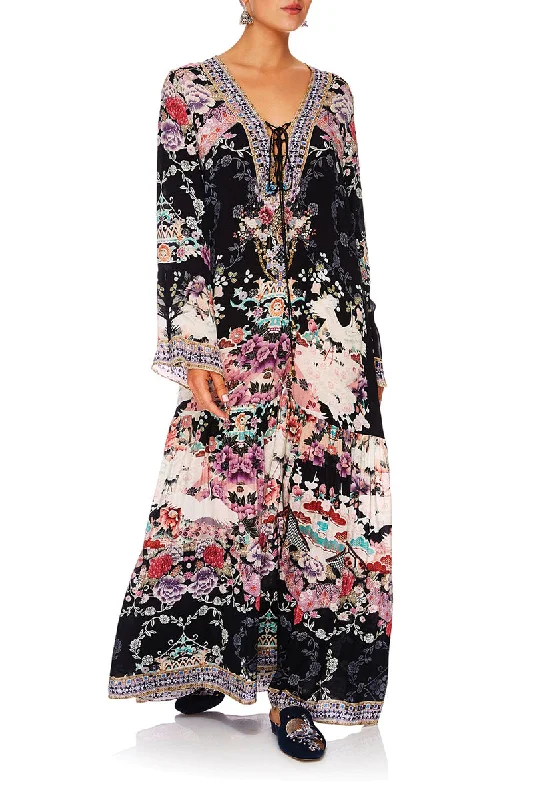 LACE UP DRESS WITH TIERED HEM NIGHTS WITH HER Tiered Lace Dress